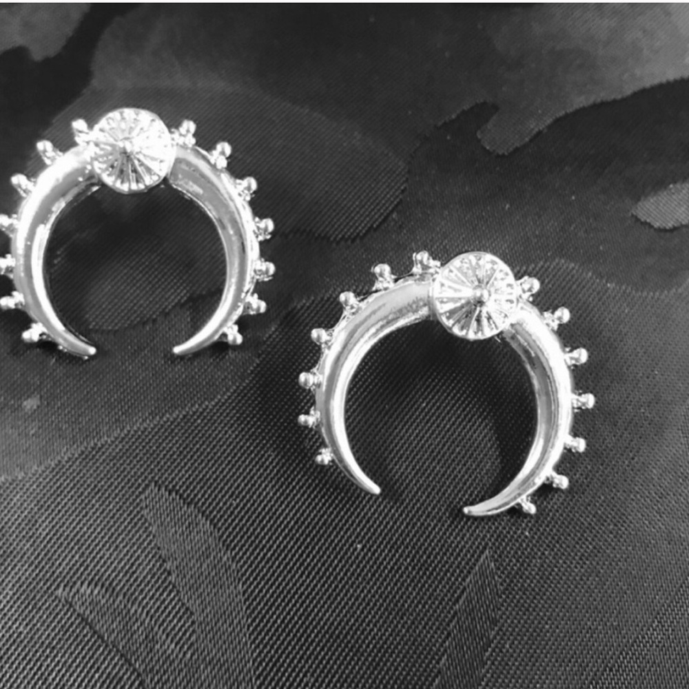 SILVER crescent moon EARRINGS BOHO HOOPS Anthro - Picture 5 of 6